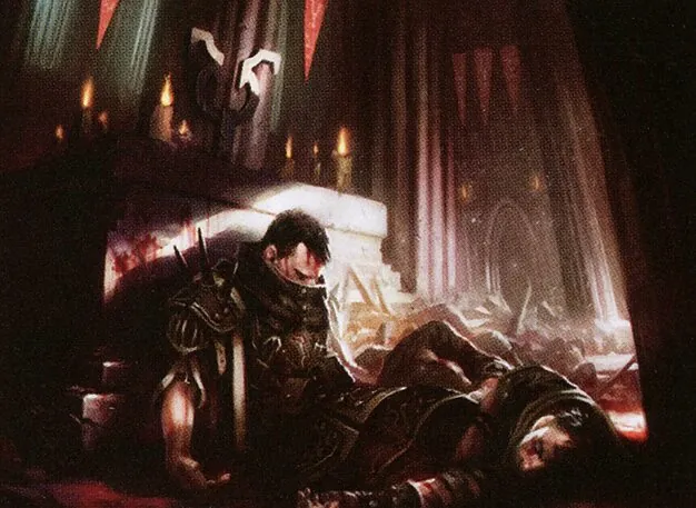 Blasphemous Act, a damage sweeper whose cost falls by one for every creature on the battlefield. Illustration by Daarken.
